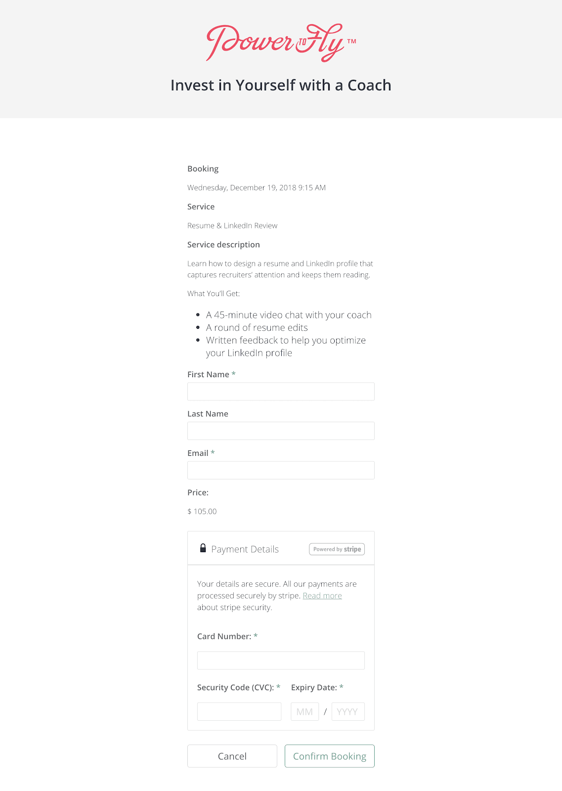 3. Fill in your personal and credit card information and click "Confirm Booking".